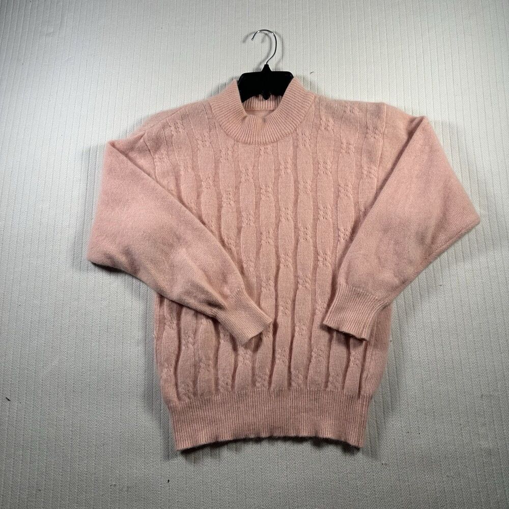 Vintage Italian Made Women’s Pink Cable Knit Crewneck Sweater Medium Wool Blend